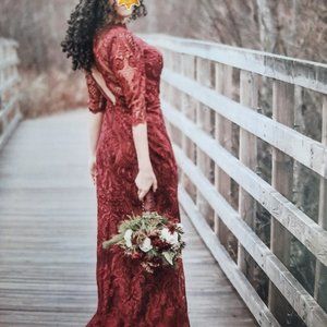 Burgundy lace wedding dress